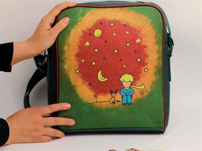Küçük Prens Figürlü Büyük Postacı Kol Çantası Etnik Bohem Style Çanta Siyah, Cüzdan Yesil KOMBİN