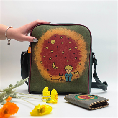 Küçük Prens Figürlü Büyük Postacı Kol Çantası Yesil, EKüçük Cüzdan Yesil Etnik Bohem Style KOMBİN