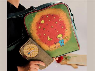 Küçük Prens Figürlü Büyük Postacı Kol Çantası Etnik Bohem Style Çanta Siyah, Cüzdan Yesil KOMBİN