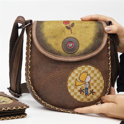 Küçük Prens Figürlü Çapraz Örgülü Kol Çantası Etnik Bohem Style - Kahverengi