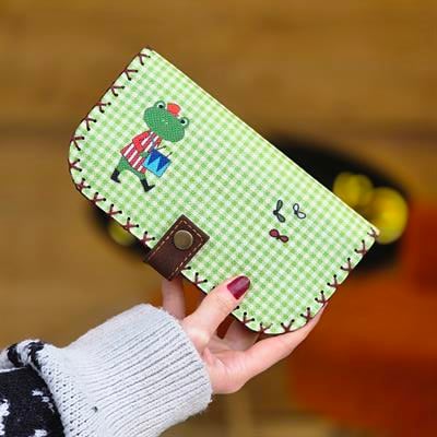 Kurbağa Desenli Büyük Kadın Cüzdanı - Etnik Retro Bohem El Yapımı