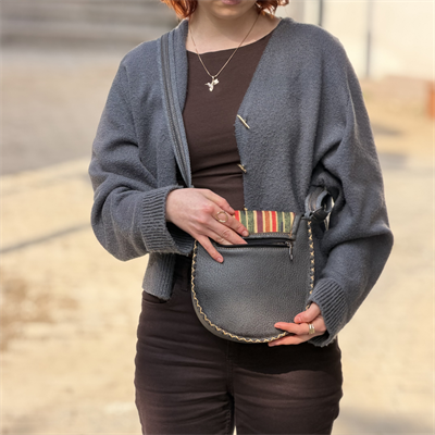 Kuş Figürlü Çapraz Örgülü Kol Çantası Etnik Bohem Style - Antrasit