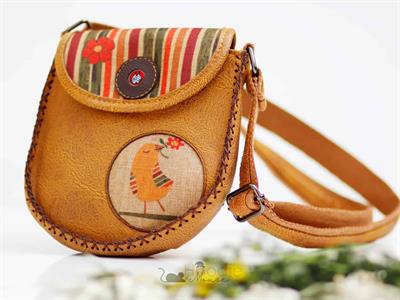 Kuş Figürlü Çapraz Örgülü Kol Çantası Etnik Bohem Style - Hardal
