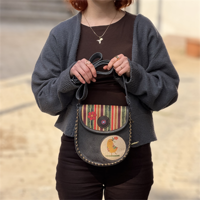 Kuş Figürlü Çapraz Örgülü Kol Çantası Etnik Bohem Style - Antrasit