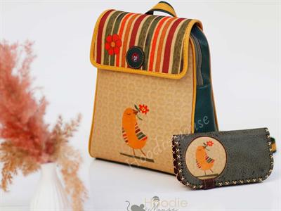 Kuş Figürlü Kapaklı Sırt Çantası Yesil, Cüzdan Yesil Etnik Bohem Style Cüzdan Kombin