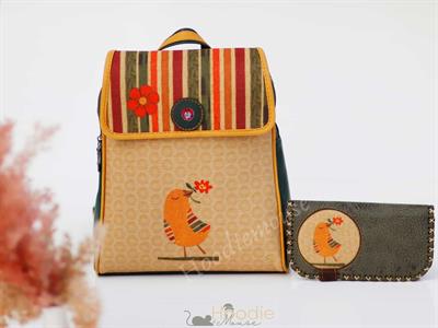 Kuş Figürlü Kapaklı Sırt Çantası Yesil, Cüzdan Yesil Etnik Bohem Style Cüzdan Kombin