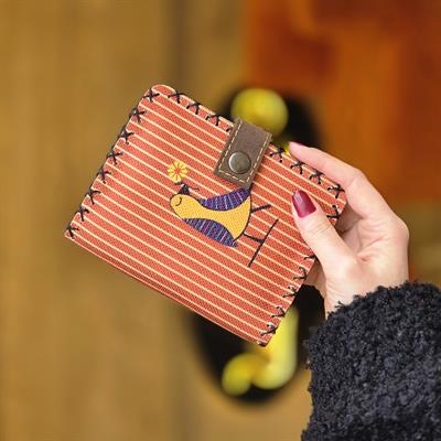Özgür Ruh Kuş Desenli Küçük Kadın Cüzdanı - Etnik Retro Bohem El Yapımı