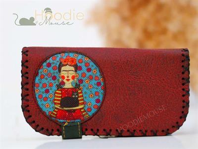 Mavi Frida Figürlü Büyük Cüzdan Etnik Bohem Retro Vintage Style - BORDO