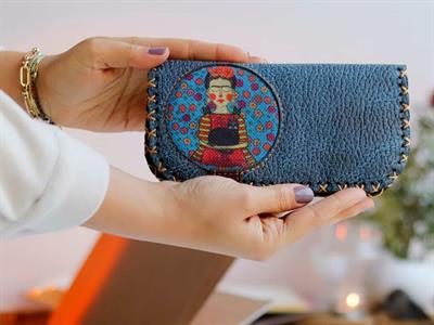 Mavi Frida Figürlü Büyük Cüzdan Etnik Bohem Retro Vintage Style - PETROL