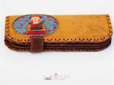 Mavi Frida Figürlü Büyük Cüzdan Etnik Bohem Retro Vintage Style - HARDAL
