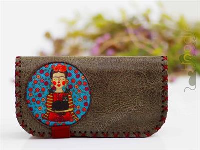 Mavi Frida Figürlü Büyük Cüzdan Etnik Bohem Retro Vintage Style - YESİL