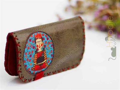 Mavi Frida Figürlü Büyük Cüzdan Etnik Bohem Retro Vintage Style - YESİL