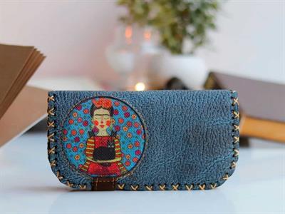 Mavi Frida Figürlü Büyük Cüzdan Etnik Bohem Retro Vintage Style - PETROL