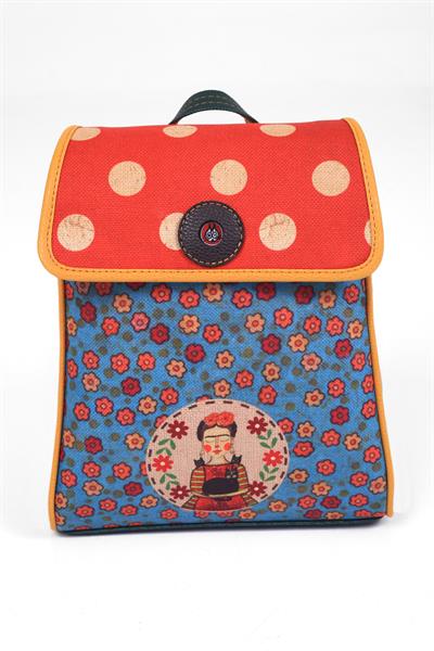 Mavi Frida Figürlü Kapaklı Sırt Çantası Etnik Bohem Style - YESİL