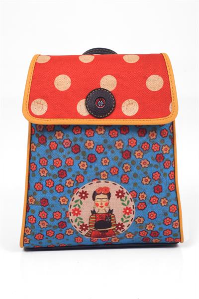 Mavi Frida Figürlü Kapaklı Sırt Çantası Etnik Bohem Style - KAHVE