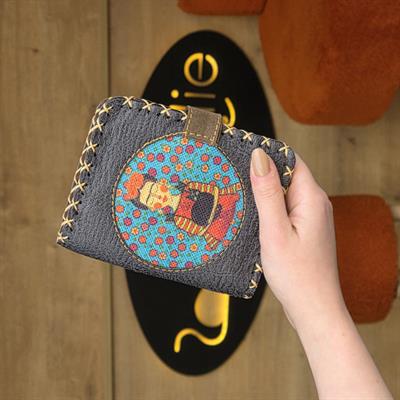 Mavi Frida Figürlü Küçük Cüzdan Etnik Bohem Retro Style - Antrasit