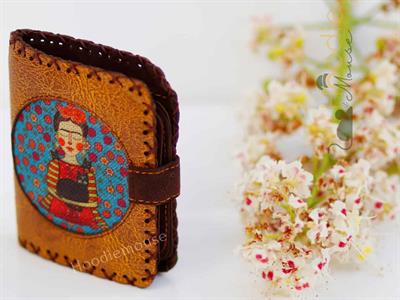 Mavi Frida Figürlü Küçük Cüzdan Etnik Bohem Retro Style - HARDAL