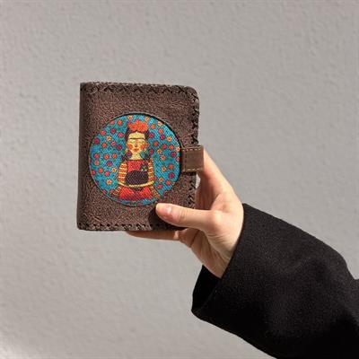 Mavi Frida Figürlü Küçük Cüzdan Etnik Bohem Retro Style -KAHVE