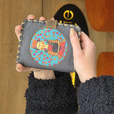 Mavi Frida Figürlü Küçük Cüzdan Etnik Bohem Retro Style - Antrasit