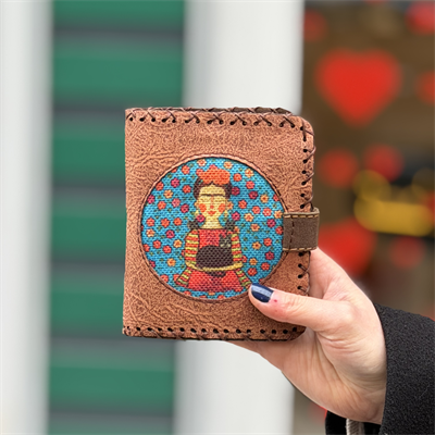 Mavi Frida Figürlü Küçük Cüzdan Etnik Bohem Retro Style - TABA