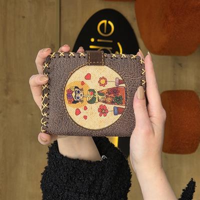 Mexican F. Kahlo Figürlü Küçük Cüzdan Etnik Bohem Retro Style - Kahve