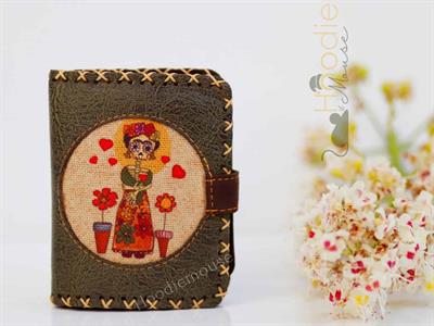 Mexican F. Kahlo Figürlü Küçük Cüzdan Etnik Bohem Retro Style - Yesil