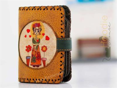 Mexican F. Kahlo Figürlü Küçük Cüzdan Etnik Bohem Retro Style - Hardal