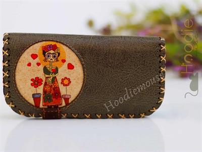 Mexsican Frida Figürlü Büyük Cüzdan Etnik Bohem Retro Vintage Style - YESİL