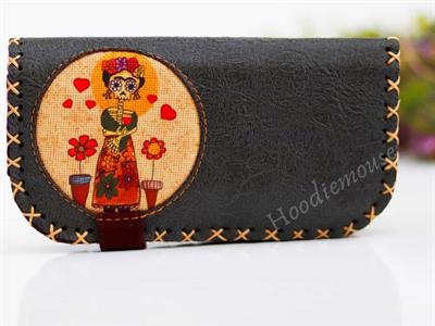 Mexsican Frida Figürlü Büyük Cüzdan Etnik Bohem Retro Vintage Style - ANTRASİT