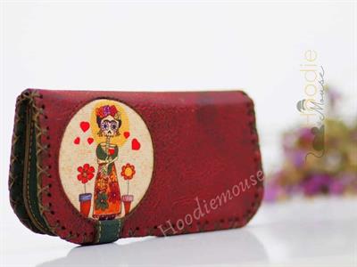 Mexsican Frida Figürlü Büyük Cüzdan Etnik Bohem Retro Vintage Style - BORDO