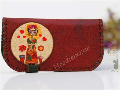 Mexsican Frida Figürlü Büyük Cüzdan Etnik Bohem Retro Vintage Style - BORDO