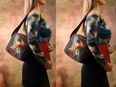 Pinokyo Tasarımlı Orta Boy Postacı Çanta / Bordo