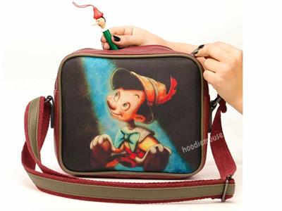 Pinokyo Tasarımlı Orta Boy Postacı Çanta / Bordo