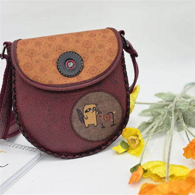 Rakun Figürlü Çapraz Örgülü Kol Çantası Etnik Bohem Style - Bordo