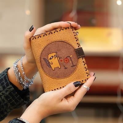 Rakun Figürlü Küçük Cüzdan Etnik Bohem Retro Style - Hardal