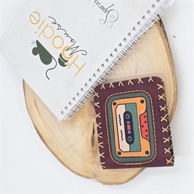 Retro Kaset Figürlü Küçük Cüzdan Etnik Bohem Retro Style -Bordo