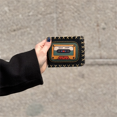 Retro Kaset Figürlü Küçük Cüzdan Etnik Bohem Retro Style -SİYAH