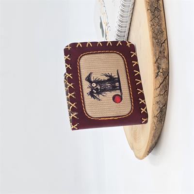 Şaşı Köpek Figürlü Küçük Cüzdan Etnik Bohem Retro Style -Bordo