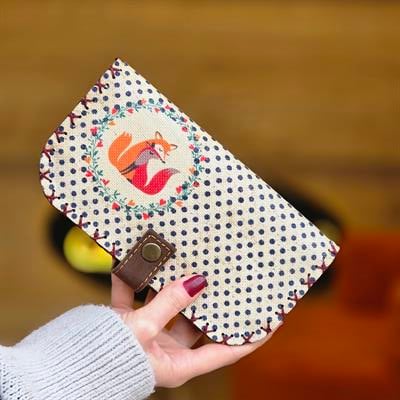 Tilki Aşkı Desenli Büyük Kadın Cüzdanı - Etnik Retro Bohem El Yapımı