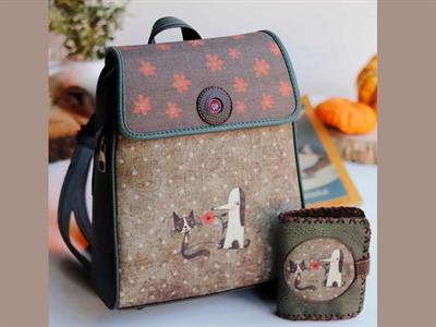 Tilki Figürlü Kapaklı Sırt Çantası Siyah, Cüzdan Yesil Etnik Bohem Style Kombin