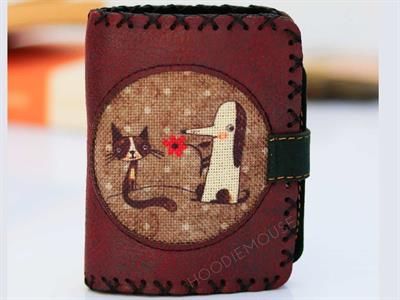 Tilki Figürlü Küçük Cüzdan Etnik Bohem Retro Style - Bordo