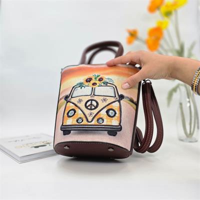 Vosvos Figürlü Kova Model Çanta Etnik Bohem Style - BORDO