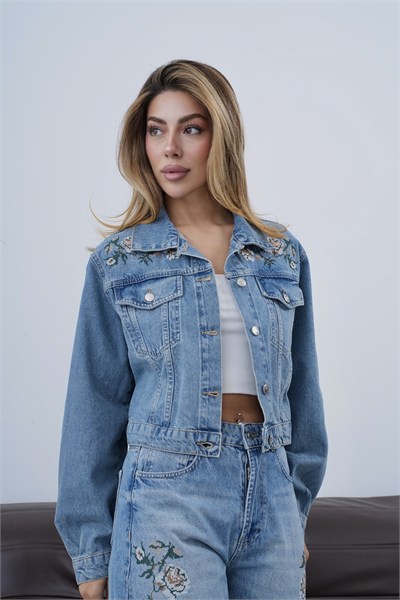 LACARINONakış İşleme Detaylı Bej Tint Jean Ceket