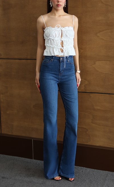 LACARINOYüksek Bel Yarım İspanyol Paça Blue Jean Pantolon