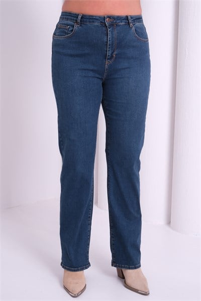 LACARINOYüksek Bel Battal Kesim Boru Paça Dark Blue Tint Jean Pantolon