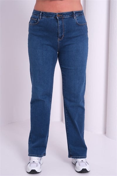 LACARINOYüksek Bel Battal Kesim Boru Paça Dark Blue  Jean Pantolon