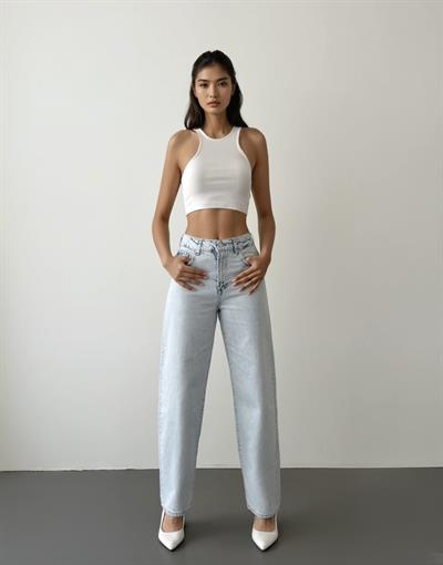 LACARINOYüksek Bel Yarım Balon Kalıp Ice Blue Jean Pantolon