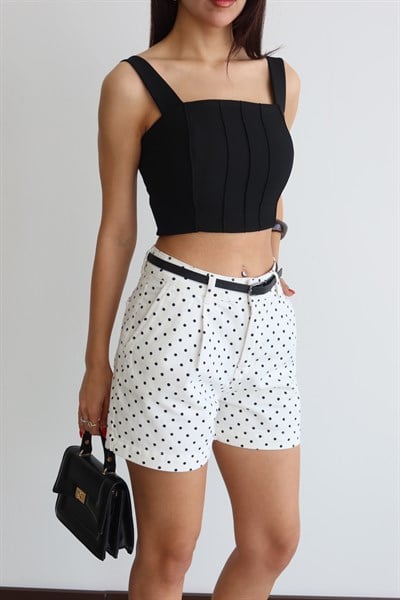 LACARINOKemer Detaylı Puantiyeli 4 Cepli Ekru Jean Short 