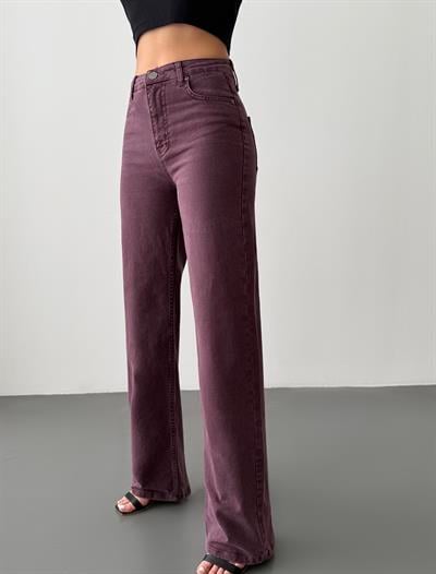 LACARINOKadın Yüksek Bel Bol Kesim Bordo Jean Pantolon