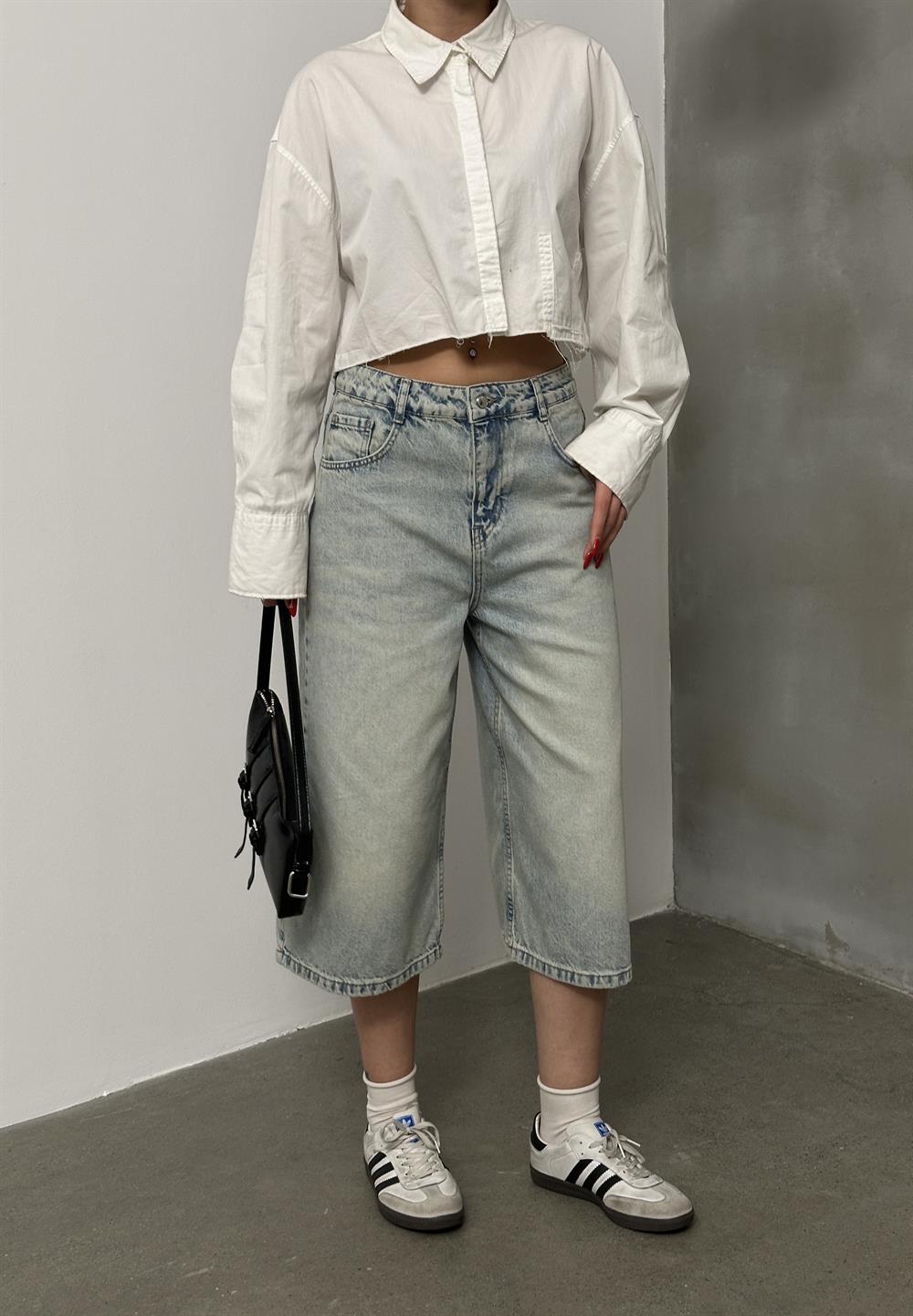 LACARINOKadın Baggy Model Yeşil Tint Bermuda Jean 